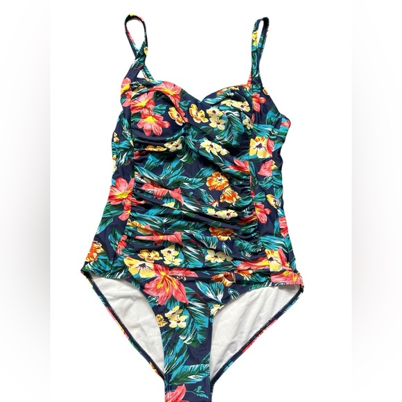 EKOUAER modest twist front shirred middle tummy control one piece swimsuit - Picture 3 of 9